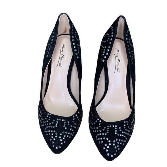 ANNE MICHELLE BLACK METAL EMBELLISHED HEELS SIZE 6 1/2 - Picture 3 of 6